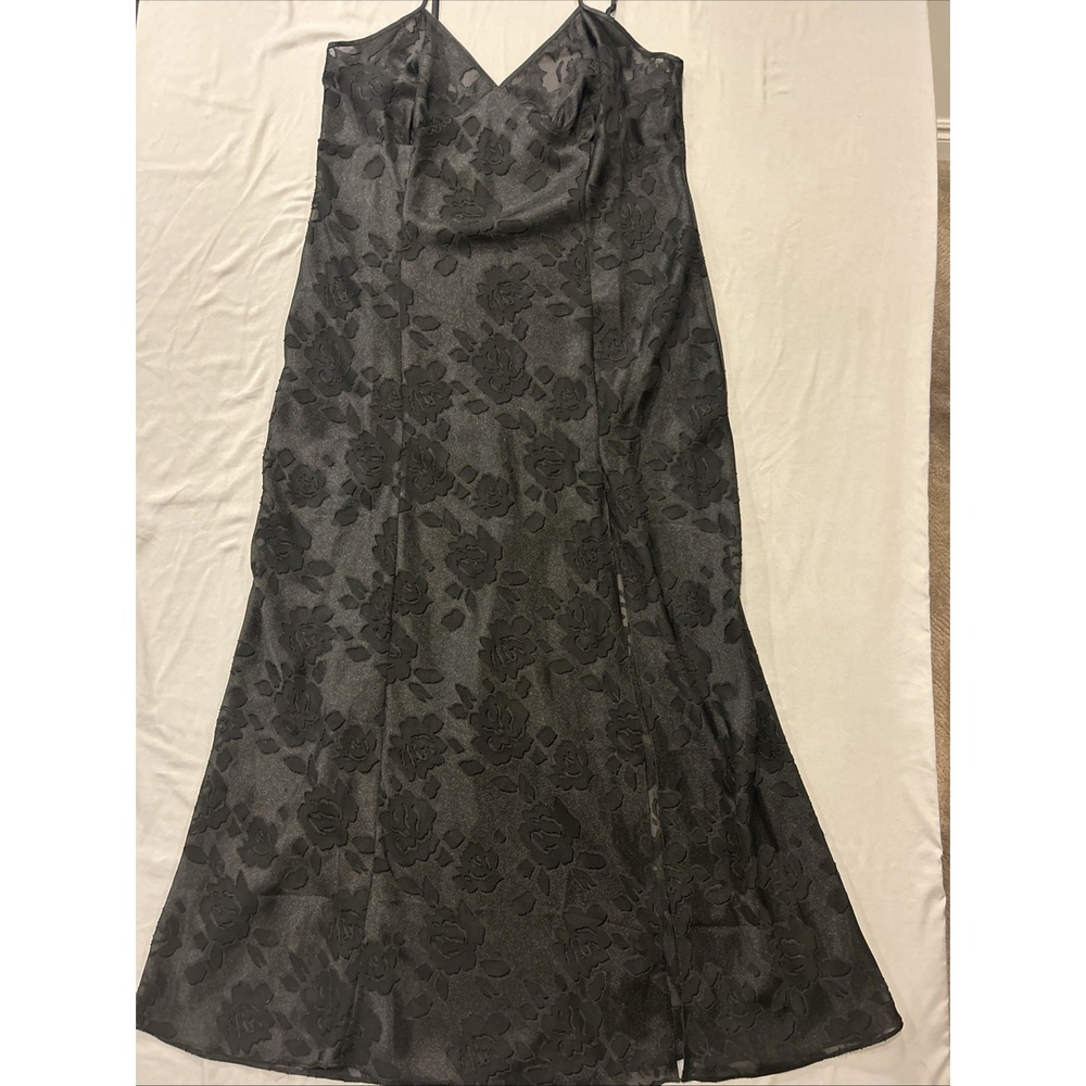 Vintage 90s Victoria's Secret Black Sheer Floral Nightgown‎ Slip Dress, Large
